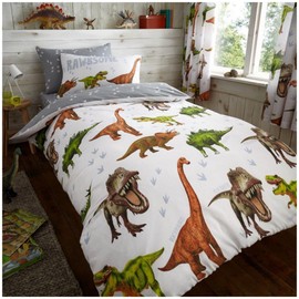 VELVETIO Easy Care Single Kids Duvet Cover Set with Pillowcase, Comfy Girls & Boys Dinosaur Bedding Bedset, Soft Reversible Animal Print Comforter Quilt, Multi