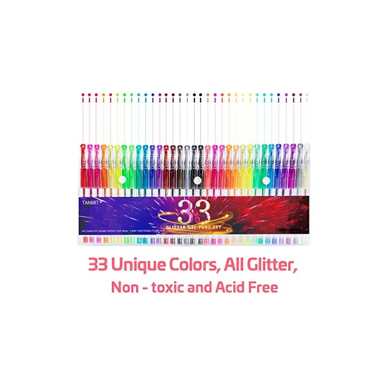 TANMIT :15.02}]} Tanmit Glitter Gel Pens, 33 Colors Neon Glitter