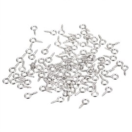 sourcing map Pack of 300 Small Screw Eye Pins Hooks Mini Eyelets Screws Thread 4 x 8 x 1 mm Self-Tapping Bolts for Jewellery Making Results DIY Crafts Nickel Silver