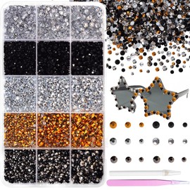 15 Grids Black Gold Rhinestones for Bedazzling, Mix Sizes Jelly Bedazzling Resin Gems, Black Gold Gems Pearl Bedazzling for Crafting, Flatback Resin Rhinestones for DIY Face Makeup Crafts Tumblers