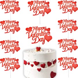 10 decoraciones para tartas de San Valentín con purpurina roja para el día de San Valentín, decoración de tartas en forma de corazón, accesorios para tartas para bodas, regalos del día de San