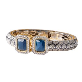Royal Princess 18K Gold-Plated Cuff Bracelet with Intricate Hexagonal Design; Stunning Gold Bangle Bracelet for Women with Topaz-Colored Stones; Elegant, Durable, and Fit for Different Occasions