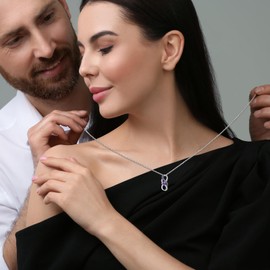 February Birthstone Necklace 925 Sterling Silver Amethyst Pendant Birthstone jewellery Anniversary Mother's Day Birthday Gifts for Women Mom Wife Girlfriend