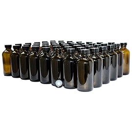 (Pack of 48) 8 oz. Amber Boston Round with Black Poly Cone Cap