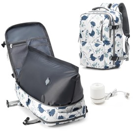 Vacuum Travel Backpack with Travel Pump, Waterproof Personal Item Size Bag, Women & Men's Anti-Theft Laptop Daypack for Work Trip Gym with Wet Bag & Shoe Compartment, Leaf Grey