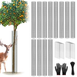 UQM 48 Inch Tree Trunk Protector, 12 Pcs Metal Tree Guards Trunk Protector with Glove & Metal Stakes & Zip Ties, Mesh Tree Bark Protector, Plant Protectors from Deer Animals Mowers Trimmers