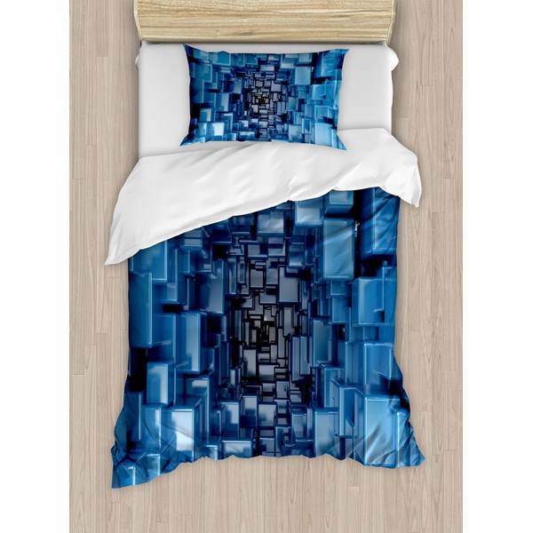 Ambesonne Abstract Duvet Cover Set, Digital Dimensional Square Shaped Cubes