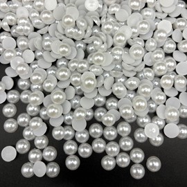 600PCS Flat Back Half Pearls, 10mm White Half Round Flatback Pearls Gems Beads for Crafts Jewlery, Loose Pearl Beads Gem for Shoes, Cup, Wedding, Decor Hair, Nail Art Decoration