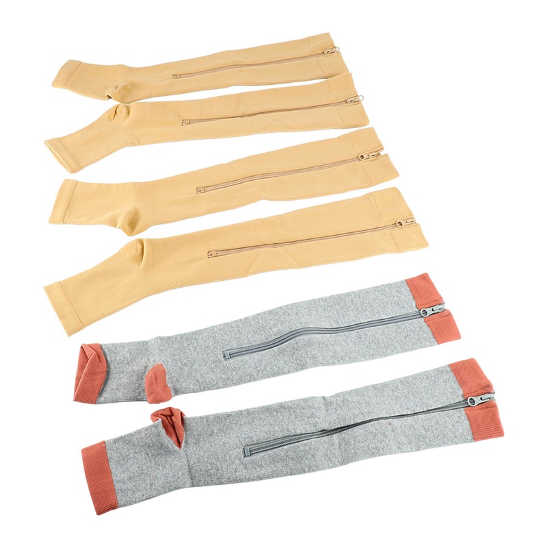 3Pairs Zipper Compression Socks Breathable Open Toe Over The Calf