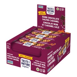 Taste of Nature Organic Dark Chocolate Snack Bars – Healthy, Low Sugar, Low Sodium, Gluten-Free, Vegan, Non-GMO, Kosher Dairy - 16 x 40g (16 x 40g, Salted Caramel)