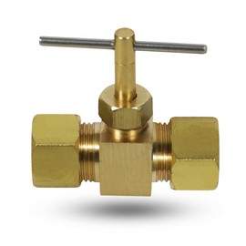 3/8 Inch Compression Straight Needle Valve for Potable Water, Instrumentation, Hydraulic and Pneumatic Systems, Brass Lead-Free
