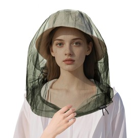 Oversized Mosquito Net 42 x 25 Inches Ultra Large Mosquito Head Net Face Neck Fly Mesh Netting Fits All Hats for Outdoor Camping Hiking Fishing Gardening Safari(Army Green)