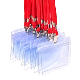 fiveAstar A008 ID Card Holder Set, Neck Strap, Hanging Name Badges, Events, Employee Passes, Business Cards, Staff ID Cases, Neck ID Holders, Exhibitions, Waterproof, Horizontal Orientation, Comes in 4 Colors