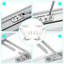 Pack of 4 Window Limiters, Window Locks, Window Locks, Stainless Steel Wing on Left and Right, Window Stopper Locks with Screws for Window Door, Children's Window, Nursery, Home