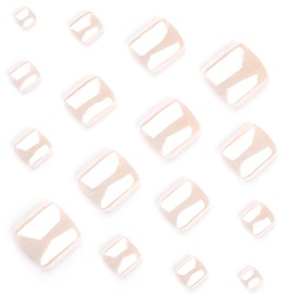 Nude Aurora Fake Toenails Short Square Press on Toenails Mirror Full Cover Toe Nails Reusable Acrylic Toe Nails for Women