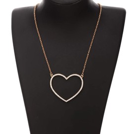 Ouran Rose Gold or Silver Heart Pendant Necklace for Women Long Chain with Crystal for Friends, Silver Plated