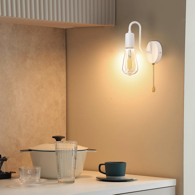 DTIEDY Hardwired Pull Chain Wall Sconce White, 1-Light Wall Light