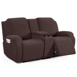 TAOCOCO Loveseat Recliner Cover with Middle Console, Stretch Loveseat Cover for 2 Seat Recliner Couch, Jacquard Reclining Sofa Covers Loveseat Slipcover Furniture Protector, Dark Coffee