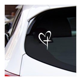 TNAIYH Love Cross Car Sticker, 6'' x 4'' Faith Hope Heart Vehicle Bumper Mirror Decoration Decal, Religious Auto Window Sticker Decorative Accessories, Universal for SUV, Sedan, Truck (White)