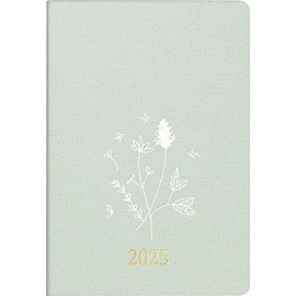 rido/idé Pocket Diary Model Partner/Industrie I (2025) "Wild Flowers", 2 Pages = 1 Week, A7, 224 Pages, Linen Cover Trendy, Flexible, Mint