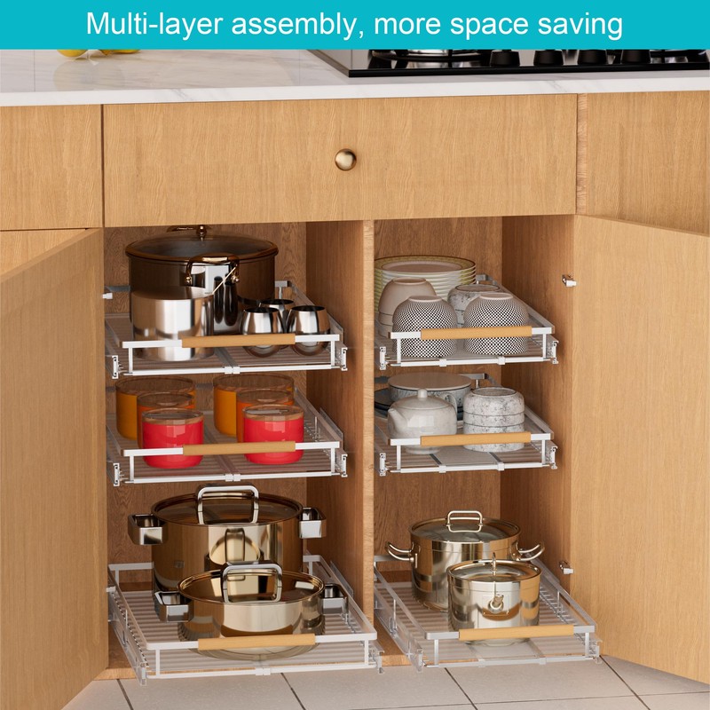 iPEGTOP 2 Pack Pull Out Cabinet Drawer Shelf Organizer, Extendable