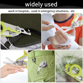 6 In 1 Multifunctional Trauma Shears Foldable, Stainless Steel Medical Scissors with Scissors Holster and Wrench for Hospitals, Home, Camping Trips, Etc (Green)