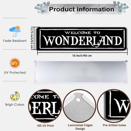 Welcome to Wonderland Sign for Bedroom Decor, 16 x 4 Inch Horror Sign for Dorm, Teen Room Decor, Witchy Room Decor, Emo Room Decor for Home Farmhouse Bar Cafe Garage Indoor Outdoor Gift (B74)