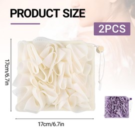 2 PCS Soap Bar Loofah,2 in 1 Loofah Washcloth Combo,Bath Sponge with Drawstring,That Holds Bar Soap,for Cleansing and Smooth Skin(Beige,Purple)