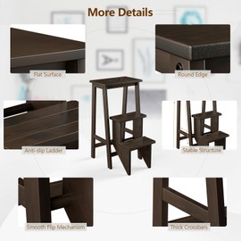 Giantex 3 Step Ladder, Lightweight 3-in-1 Multifunctional Step Ladder with Anti-Slip Reversible Pedal, Hollow Handle Design, Used for Storage Shelf, Sitting Chair, Folding Pine Wood Step Ladders