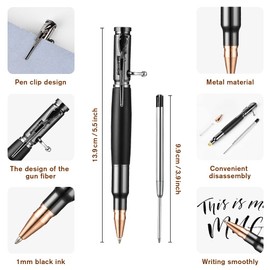 AUAUY Bolt Action Pen with Gift Case, Retractable Lightweight Metal Pen, Ballpoint Pen with 5 Extra Refills, Ink Refillable Office School Gift for Students Dad Colleague Boyfriend Husband (Black)