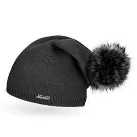 Neverless® Extraordinary Women's Knitted Hat with Fur Bobble Knitted Beanie, Lara Dark Grey, Unit size