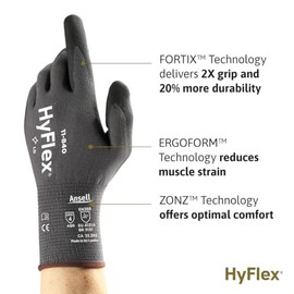 Ansell HyFlex 11-840 Guantes industriales ergonómicos de nailon resistente a la abrasión y con revestimiento de nitrilo para automoción, fabricación, pequeños (7) gris (1 par)