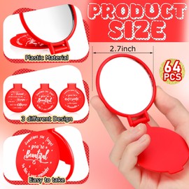 Wenqik 64 Pcs Compact Mirror Bulk Red Gifts for Women Small Inspirational Pocket Purse Handheld Mirror Portable Round Makeup Folding Employee Appreciation Gift for Christmas Travel Coworker