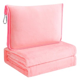 Travel Blanket for Aeroplane & Car - Office Blanket with Soft Pillow Case - Compact Airplane Blanket 2 in 1 for Long Distance Travel for Women, Men, Children - with Case, Luggage Case, Backpack Clip