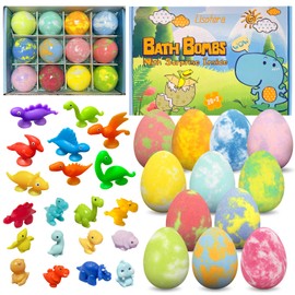 Bath Bombs for Kids with Surprise Toys Inside, 12 Pack Natural Dino Egg Bath Bombs with Dinosaur Suction Cup Toys, Bubble Bath Fizzers Ball Gift Set for Boys Girls Birthday, Summer Fun