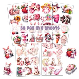 KIDZYA 50 Pcs Bunny Stickers Kawaii Rabbit Decals Cartoon Animal Waterproof Vinyl Stickers for Laptop Journaling Luggage Phone Water Bottle Party Favors Decor Birthday Gifts for Teens Girls
