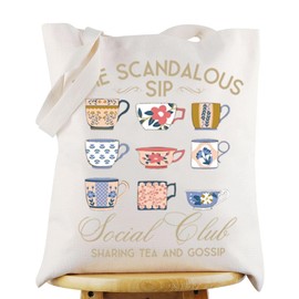 KEYCHIN The Scandalous Sip Social Club Tote Bag Spill The Tea Inspired Gift Society Papers Reusable Grocery Bag, Scandalous Sip Tb