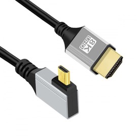 CY 90 Degree Right Angled Micro HDMI 2.1 Ultra Thin HDTV Cable 8K 4K Hyper Super Flexible Slim Cord Type-A to Type-D for Camera HDTV 50cm