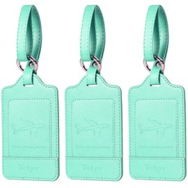 Teskyer Luggage Tag Luggage Labels with Name and Address Polyurethane Leather Leather Luggage Tags Pack of 3 Luggage Tags to Protect Privacy, Green