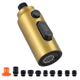 iVIGA Faucet Sprayer Head Replacement: Stainless Steel Gold 3 Function Pull Down Spray Nozzle with 9 Adapters for Moen Kohler Delta G1/2 Male Connector Faucet