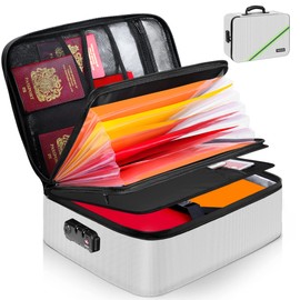 Noiposi Document Organizer with Lock,16.1"x11.4"x4.3" Waterproof and Fireproof Document Box,Portable Home Travel Safe Storage Box for Important Documents,File and Birth Certificate,Silver