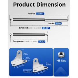 ARANA Gas Struts 25 inch 150lb with Brackets (2 Pack) - Heavy Duty Lift Support for RV Bed Hatch & Storage Box Lid - Hydraulic Spring Shocks for Camper Bed, Cellar Door, Food Truck Window