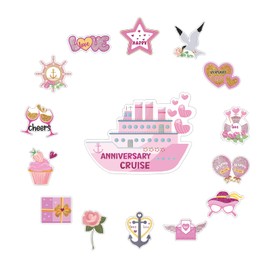 15pcs Pink Anniversary Cruise Door Decorations Magnetic, Large Cruise Ship Door Magnets Fridge Magnet Sticker Party Sign Happy Anniversary Decor for Wedding Refrigerator Car