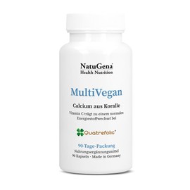 NatuGena MultiVegan Calcium from Coral, 100% Vegan, Multinutrient, 3 Bioactive Vitamin B12 Forms, Bioactive Folic Acid, 90 Capsules (3 Month Pack)