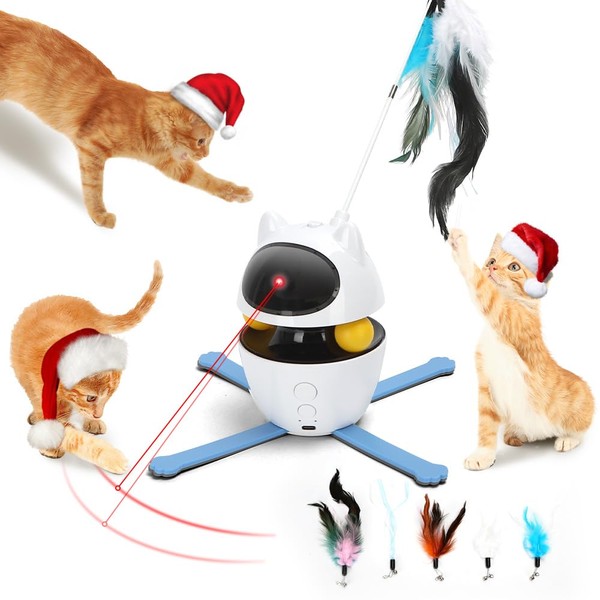 Nobleza 3-in-1 Cat Laser Toy with Feather Trackball, Rechargeable Pet