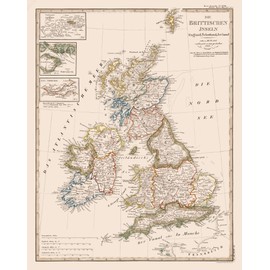 MAPS OF THE PAST Historic Map - British Isles - Stieler 1823-23 x 28.87 - Vintage Wall Art