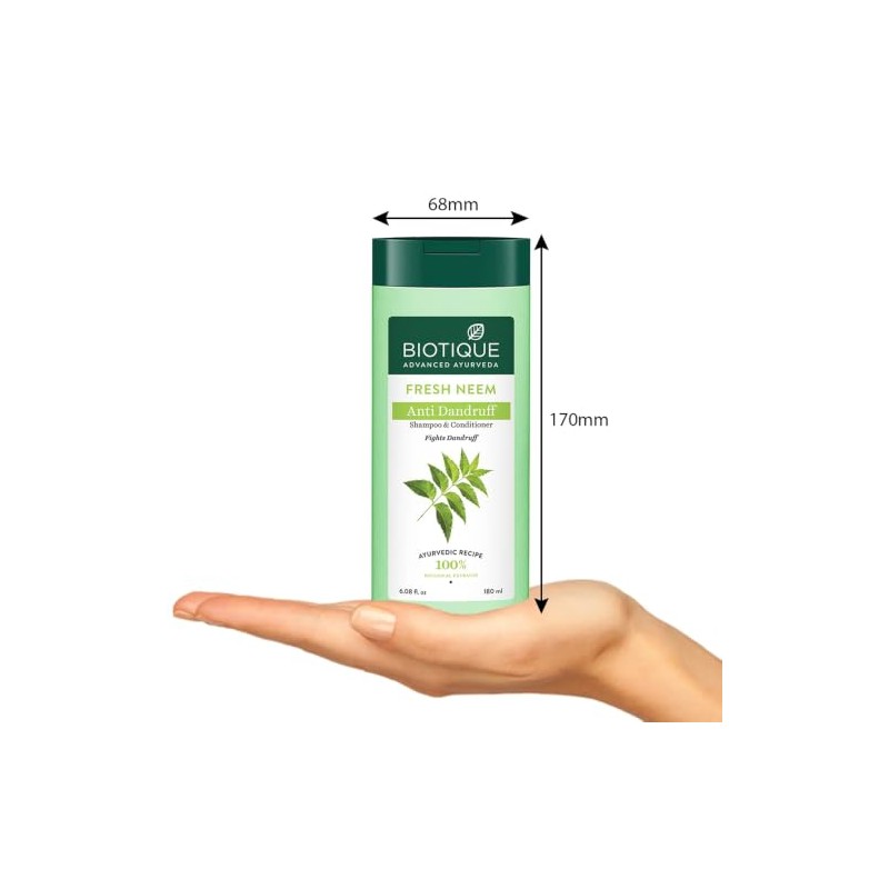 Biotique Bio Neem Margosa Champú y acondicionador anticaspa, 180 ml