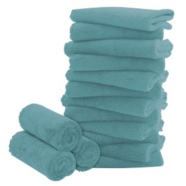 16 Pack Baby Washcloths - Luxury Coral Fleece - Extra Absorbent and Soft Wash Clothes for Newborns, Infants and Toddlers - Suitable for Sensitive Skin and New Born - Baby Shower - Teal, 10x10 Inch