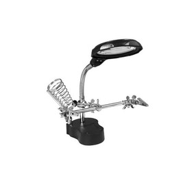 Lötkolbenständer mit Pinzette und Lupe, ideal für Präzisionsarbeiten und elektronische Reparaturen.