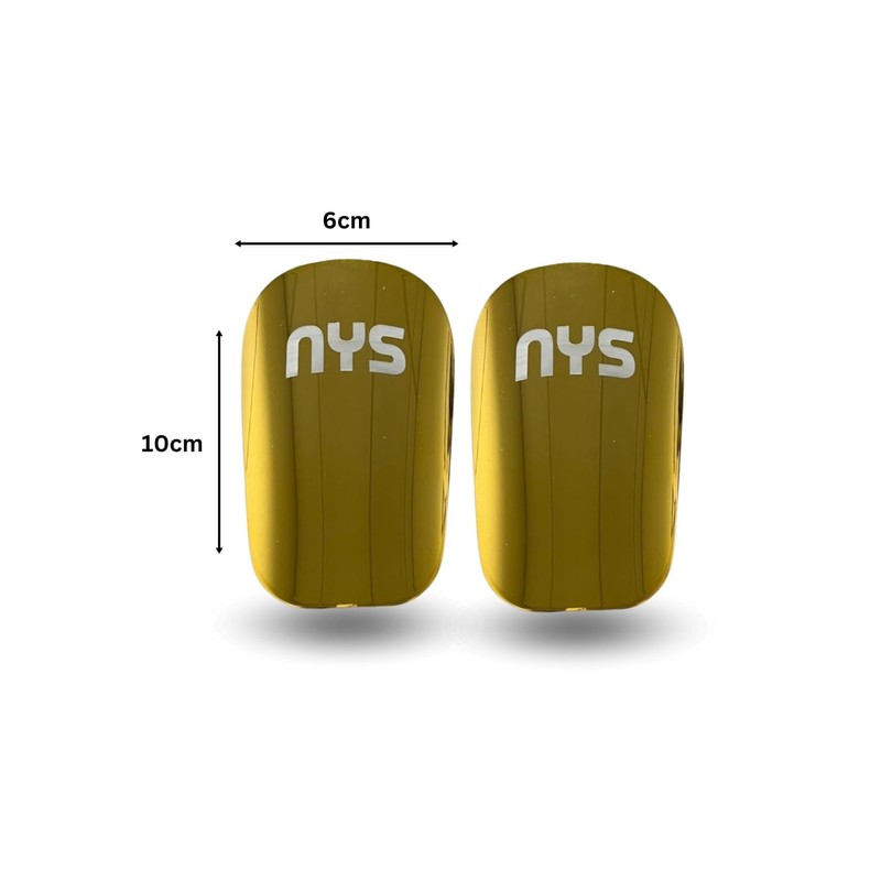 NYS Sport Mini Schienbeinschoner, Gold Chrome, mit Aufbewahrungstasche, 6x10cm, rutschfest,